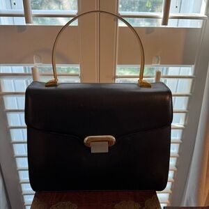 Vintage Koret Black Leather Top Handle Bag w/ Gold Hardware & Coin Purse